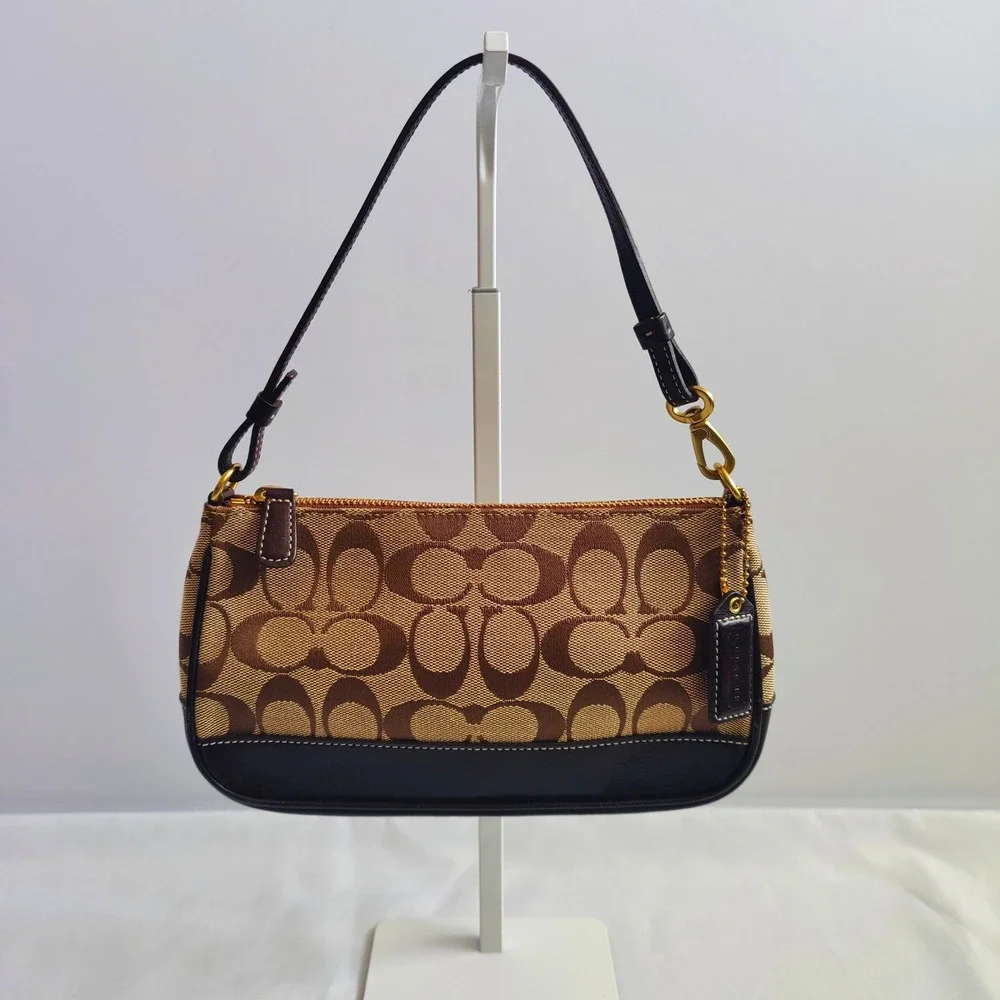 COACH Demi Signature CC Jacquard Baguette Mini Shoulder Bag 06094 Brown Leather